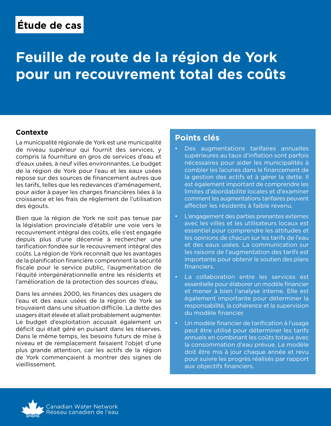 Feuille de route de la région de York pour un recouvrement total des coûts